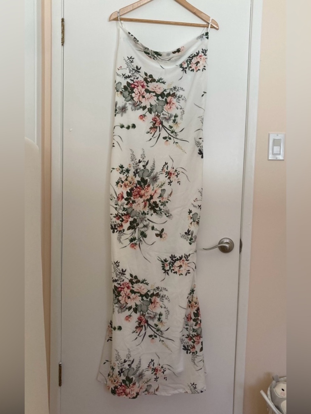 Missguided Floral Cowl Slip Maxi Dress - White with Pink & Green